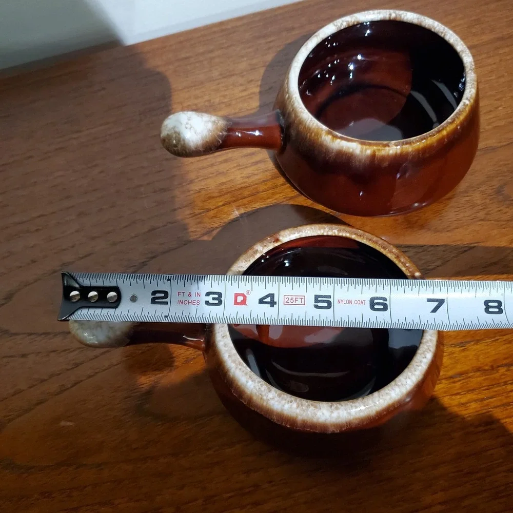 2 McCoy 7054 brown drip handled Onion/Chili/Soup Bowls‎ -Glaze Drip Pottery